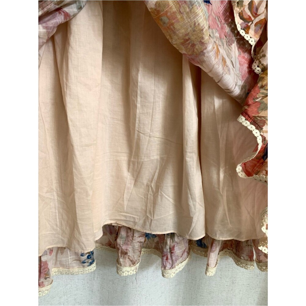 Zimmermann 100% Cotton Peach Floral Tie-Shoulder Sundress Blue Accents Girls - Picture 6 of 8
